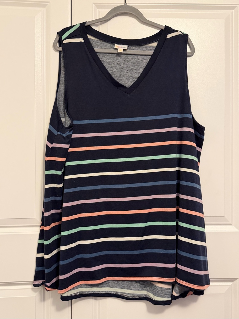 LuLaRoe Navy Tank Top with Pastel Stripes